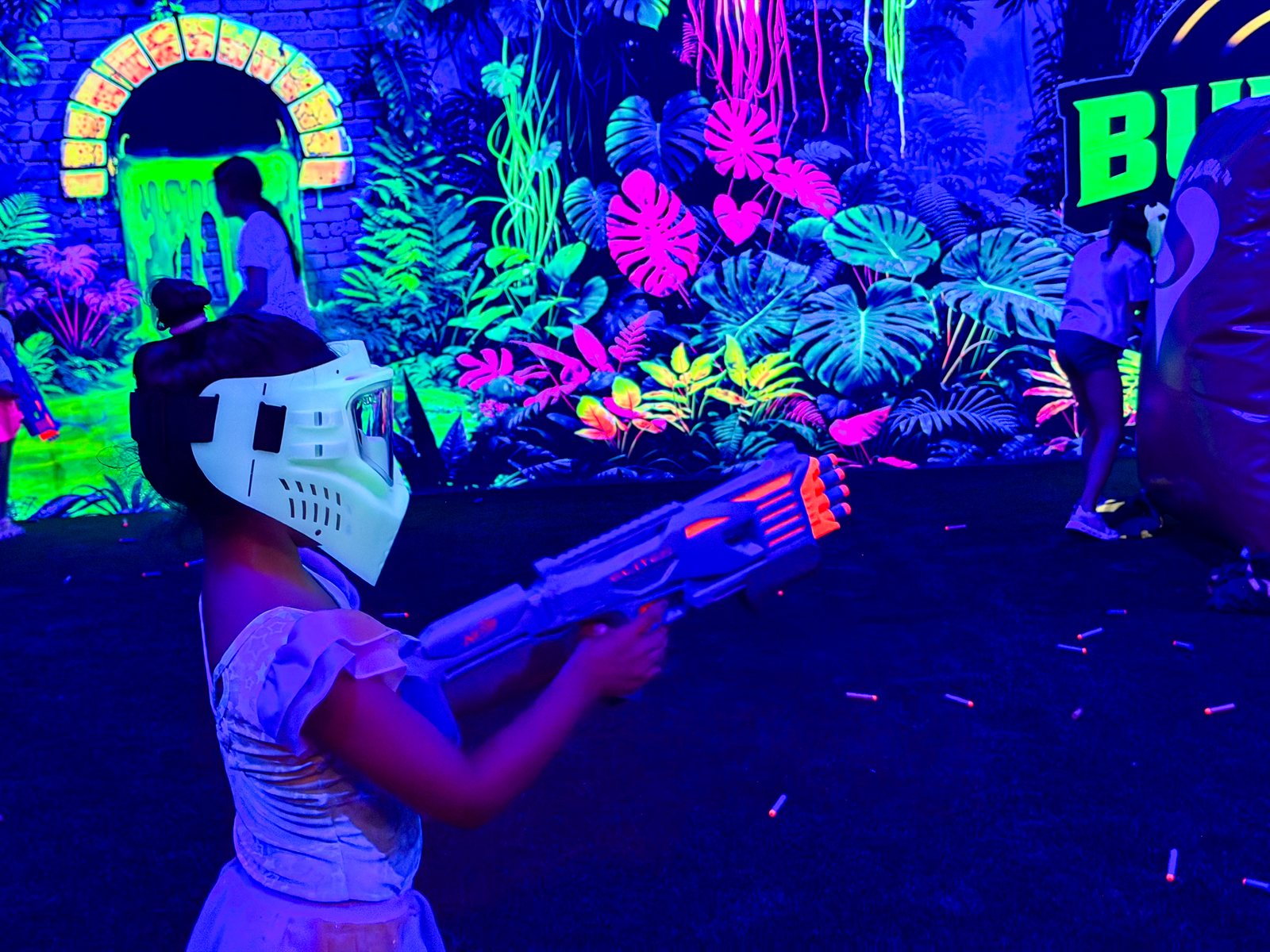 UV-reactive game environment with glowing themed details